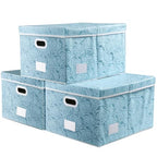 Extra Large Collapsible Storage Cubes with Lids Fabric Decorative Storage Bins Boxes Organizer Baskets with Cover Handles for Bedroom Closet Living Room 19.6x15.7x11.8 Inch 3 Pack (Blue / X Large(3-Pack))