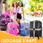 Colorful 2 Pack Luggage Straps for Suitcases Travel Belt Connector Holds Suitcase Add a Bag Premium Accessories Unique Adjustable Strap Journey (Journey)