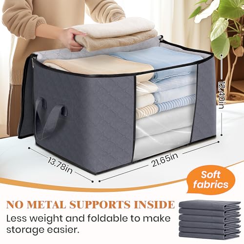 3 Pack Storage Bags for Clothes Blanket Storage Bins with Lids (3 Pack-60l / Grey)
