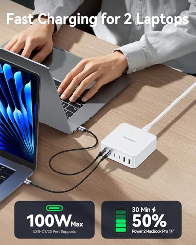 270W GaN 6‑Port Charging Station (White-270W)