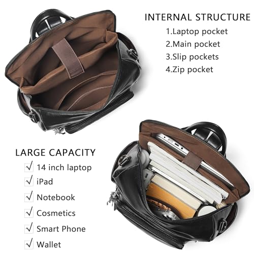 Vegan Leather Laptop Backpack for Women 15.6 inch Work Backpack Fashion Travel Backpack Purse for Business College (Black01)