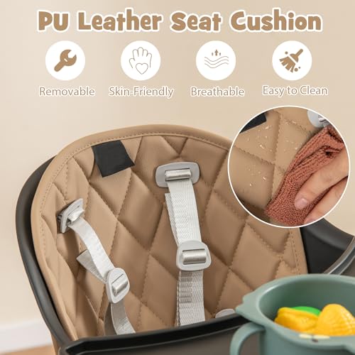 6-in-1 High Chair, Convertible Highchair for Babies and Toddlers/Kids Chair Table Set/Infant Feeding Chair w/Safety Harness, PU Leather Cushion & Removable Food Tray (Coffee) (Coffee)