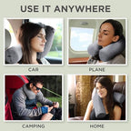 Twist Memory Foam Travel Pillow for Airplanes (Gray and Dark Blue Ac / Adjust (26" w/ cord))