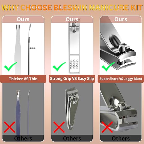 Manicure Set 16 In 1 Professional Stainless Steel Pedicure Kit Toenail Clippers Set Mens Grooming Kit Fingernail Kit for Women with Luxurious Travel Bag (16Pcs-Brown)