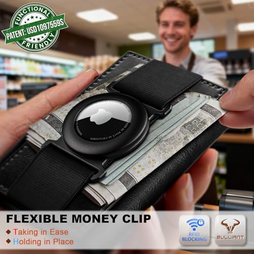 Men Airtag Leather Wallet Metal Case Money Clip (Black3429)