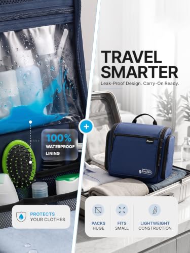 Travel Toiletry Bag for Men and Women (L Navy Blue)