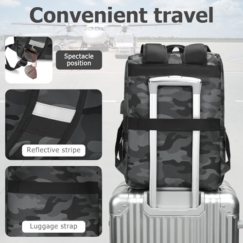 Vintage Backpack Travel Laptop Backpack with usb Charging Port for Women & Men College Backpack Fits 15.6 Inch Laptop Camouflage Gray (Camo&gray)