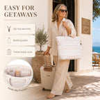 Waterproof Beach Tote Pool Bags for Women Ladies Extra Large Carry On Bag With Wet Compartment for Weekender Travel (Khaki Irregular Stripes)