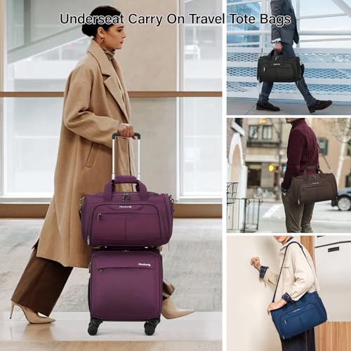 Small Underseat Carry On Luggage Bags for Travel with 10 Pockets (Coffee / Underseat Carry-On)