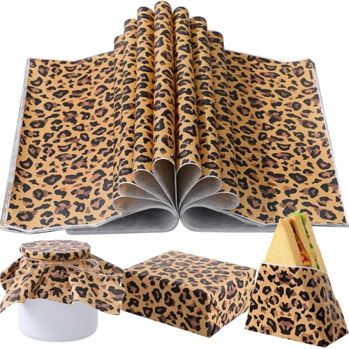 100 Pcs Leopard Print Wax Paper Sheets for Food Wrapping (Brown, Black / Leopard)