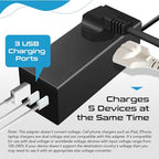65W World Travel Adapter 3 USB Ports PD 3.0 Ultra Compact Charger 2 US Outlets [GaN Tech] (Black)
