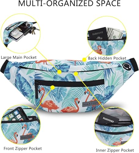 Large Fanny Pack Belt Bag with Adjustable Straps Waist Pack for Men Women (Flamingo Green / Large)