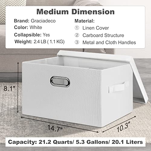 Medium 15" 21 Quart Collapsible Stackable Storage Bins with Lids (White / Medium -3 Pack)