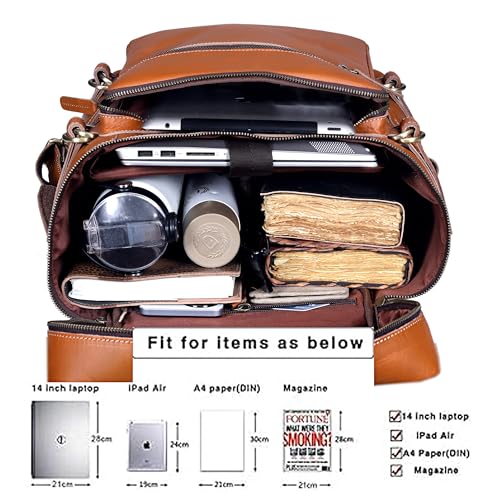 Leather Tan Backpack For Men Genuine Laptop Rucksack For Men Women Genuine Leather Vintage Large Capacity Business Retro Travel Camping Daypack (Tan)