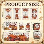 10 Pcs Fall Pumpkin Kitchen Decor Set Kitchen Towels Pot Holders Oven Mitts and Rugs Set Thanksgiving Towels for Baking Cooking BBQ Autumn Home (Dark Orange / Football)