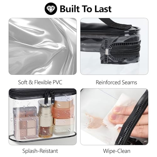 Clear Makeup Bag for Travel (Bright Black / Mixed Size Series (1 Medium + 1 Large))