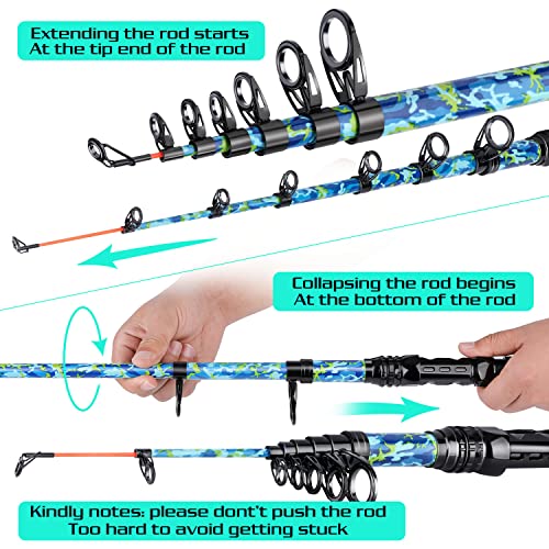 Telescopic Fishing Rod and Reel Combo (Green Full Kit with Carrier Case / 8.9 ft)