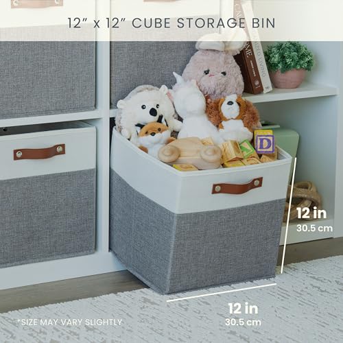 12x12 Cube Storage Bins (Gray Base / Off-White / (12x12) Leather Handles)