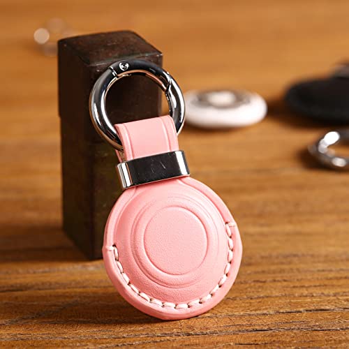 Genuine Leather Keychain Holder Compatible with Airtag ([1 Pack] Pink V2.0)