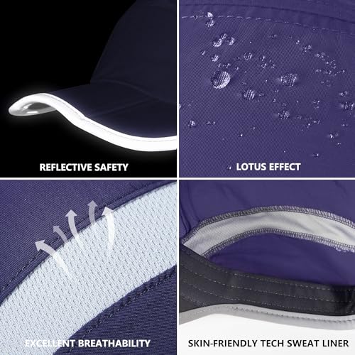 Baseball Cap Nylon Running Cap Outdoor Sports Hat for Men Women Adjustable Quick Drying Reflective Foldable UPF50+ Breath Mesh Water Repellency Race Performance Lightweight Dark Purple (6 7/8-7 1/2 / Dark Purple)
