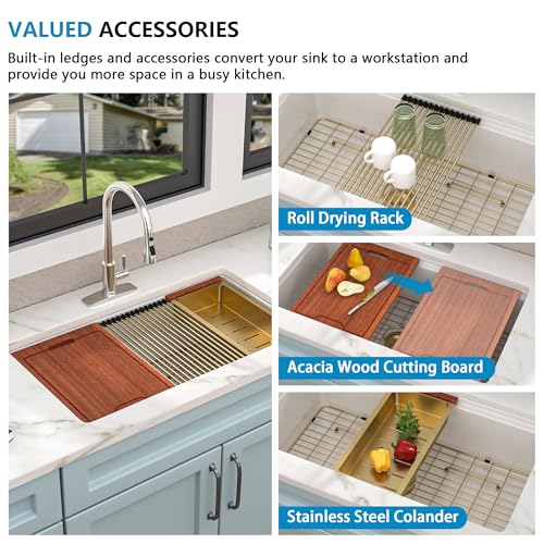 33"x19" White Undermount Sink Workstation (33"x19"x10" / White Gold)