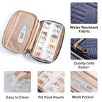 Travel Pill Organizer 2 Times a Day with Cute Fabric Pill Case (Blue / Large)