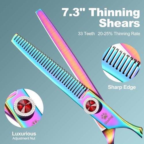 7 Inch Professional Dog Grooming Scissors Kit (Pro Rainbow 5 in 1)