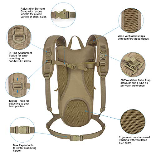 Tactical Hydration Backpack with 3L Water Bladder (Tan)