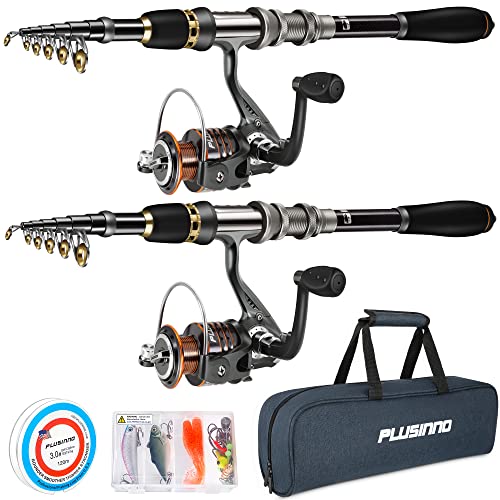 Collapsible Telescopic Fishing Rod Pole and Reel Combo Starter Kit (2PACK Full Kit with Carrier Case / 2.4m 7.87ft)