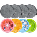4PCS INVODA Weekly Pill Organizer 7 Compartment Rotating Pill Box for Daily (4pcs+4 Bag)