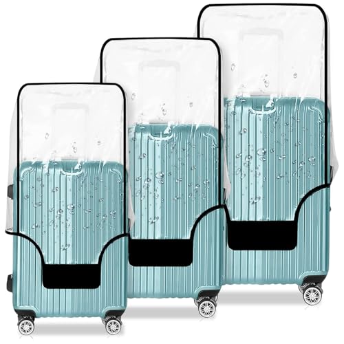 3-Piece Set (20/24/28 Inch) Clear Suitcase Cover (Black Trim) (Black Trim-0.4mm / 20/24/28" Suitcase Cover.)
