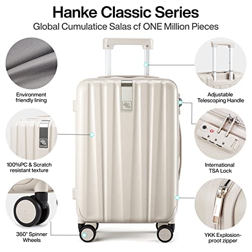 20 Inch Carry on Luggage 22x14x9 Airline Approved Lightweight PC Hard Shell Suitcase with Spinner Wheels Rolling Travel Bag Christmas Birthday Gifts (20 Inch / Ivory White)
