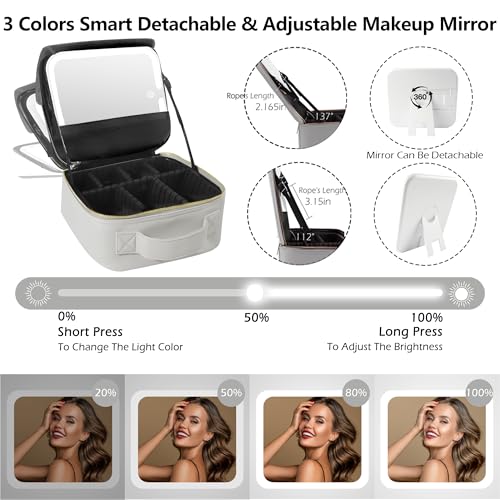 Travel Makeup Bag Cosmetic Bag Makeup Organizer Bag with Lighted Mirror (Silver / Woven)