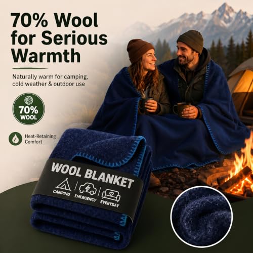 JMR Wool Camping Blanket (Navy / 62x84)