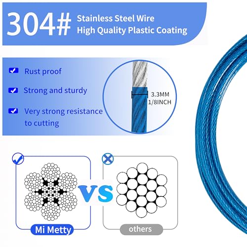 3.3mm (1/8 Inch) Outdoor Travel Security Cable-3/4/6/10/15/20/30ft Luggage Lock Safety Wire Flexible Steel Wire Rope with Double Loop Safety for Luggage, Bike, Lock (Balck+Blue, 4ft-(2Pack) (Balck+Blue / 4ft-(2Pack）)