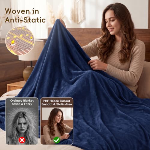 Fleece Blanket Twin 66"x90" (Navy Blue / Twin(66" X 90"))