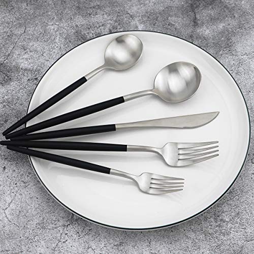 Black Handle Matte Silver Silverware Set (Service for 1 / Black Handle Silver)