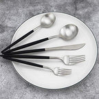 Black Handle Matte Silver Silverware Set (Service for 1 / Black Handle Silver)