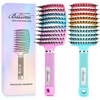 Boar Bristle Hair Brush Curved Vented Detangler Brush Faster Blow Drying (Purple+Green)