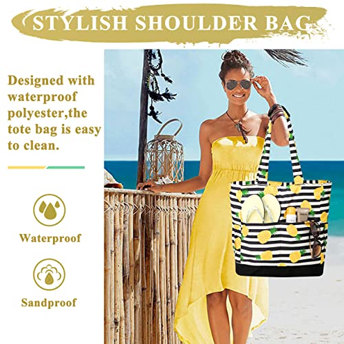 Beach Bag for Women (Stripe Pineapple)