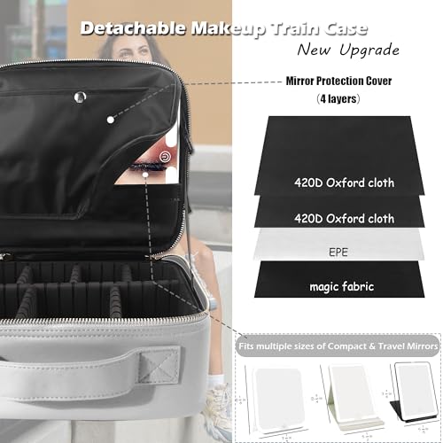 Travel Makeup Bag Cosmetic Bag Makeup Organizer Bag with Lighted Mirror (Silver / Woven)