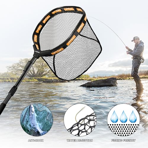 Fishing Net Fish Floating Landing Net with Handle (11.8"/30cm Hoop Size 1.0M Orange(Extendable) / 1.0m (Extendable))