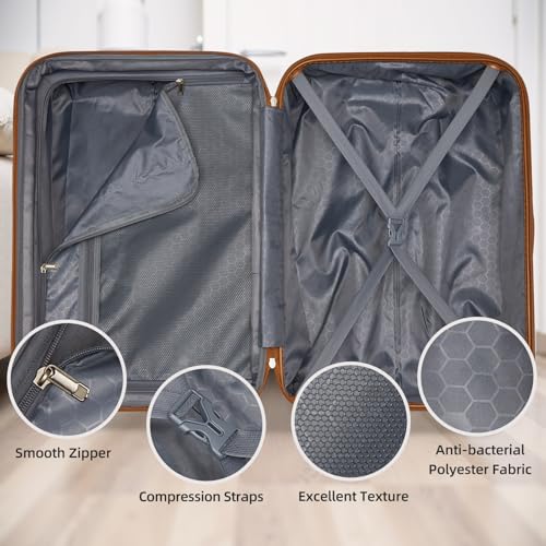 Luggage Sets 5 Piece Hardside Expandable Suitcase with Wheels Lock (Cream / 5 Piece Set (20/24/28/DB/TB))