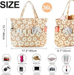 Waterproof Beach Tote Pool Bags for Women Ladies Extra Large Gym Tote Carry On Bag With Wet Compartment for Weekender Travel (Beige Floral 157)