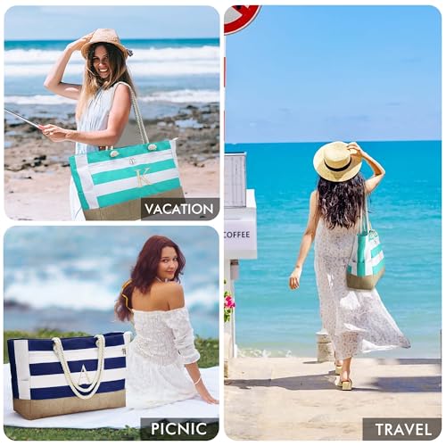Gifts for Daughter Sister Initial Beach Bags for Women (Light Blue)