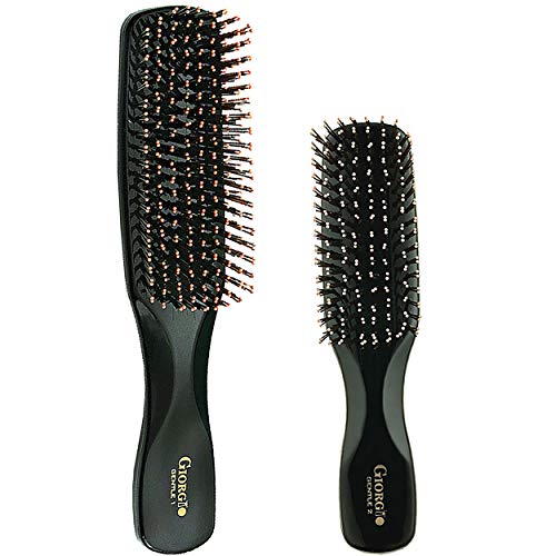 GIO1 2BLK Black Set of 2 Gentle Touch Detangler Hair Brush for Men Women and Kids. Soft Bristles for Sensitive Scalp. Wet and Dry for all Hair Types. Scalp Massager Brush Stimulate Hair Growth (Set / Black)