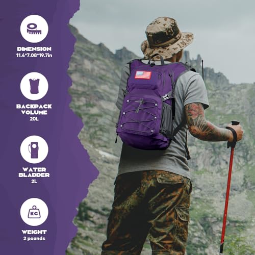Lightweight Hydration Hiking Backpack with 2L Water Bladder (5.Purple / 2L Bladder)