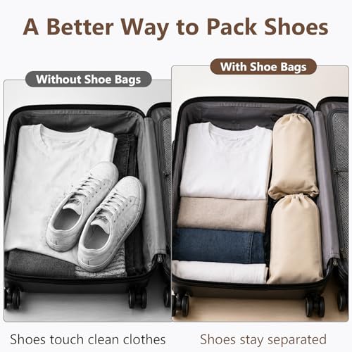 8 PCS Shoe Bags for Travel for Women & Men (Beige)