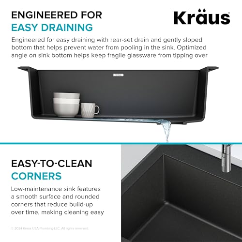Black 33 in Single Bowl Drop In Granite Kitchen Sink KGD (Single Bowl Drop In Sink / Black)