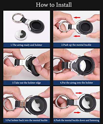 Compatible with AirTag Case Airtag Keyring Leather Protective Case AirTags Loop Holder Air Tags Protective Cover Airtag Key Chain Loop Holders for Luggage Dog Cat Pet Collar (Blue)
